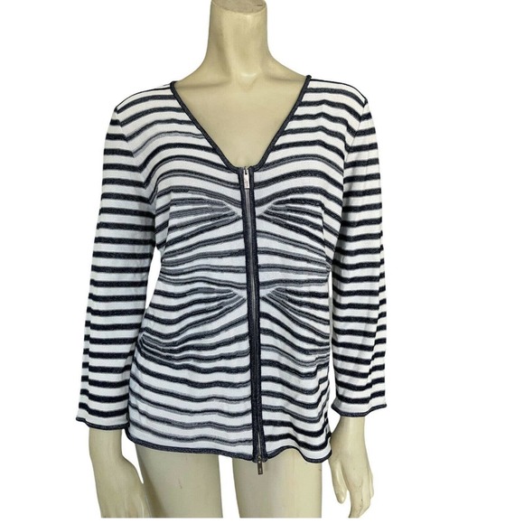ARMANI Collezioni Size (US 10) Zipper White Black Stripe Short Kit Jacket